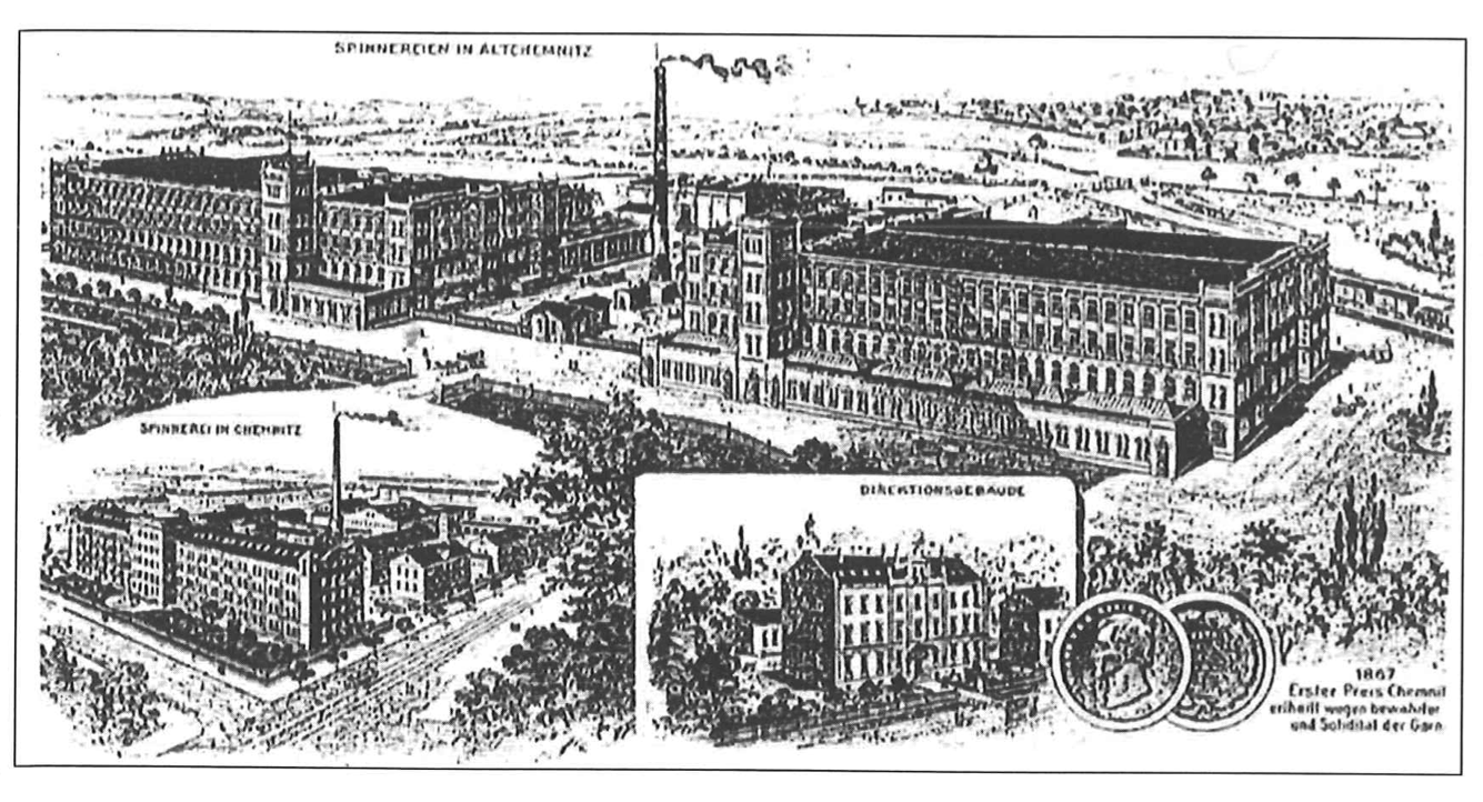 Historisches Gebäude der Chemnitzer Aktienspinnerei um 1900